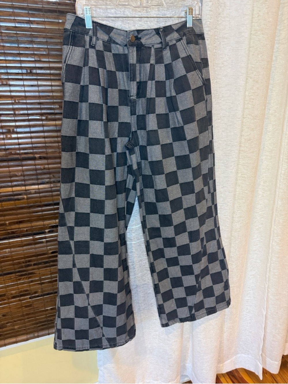 Black & Gray Checkerboard Wide Leg Jeans - Picture 6 of 6